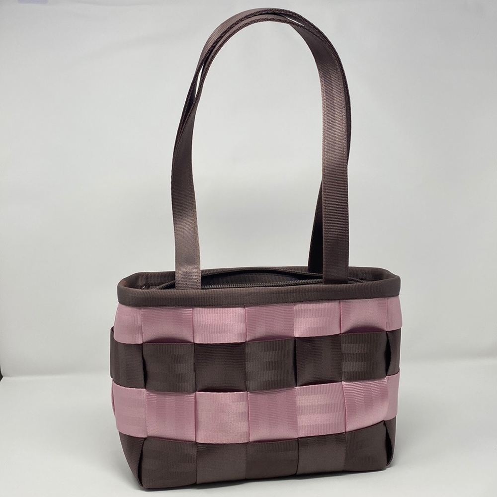 Harveys seatbelt bag purse. Brown and pink.